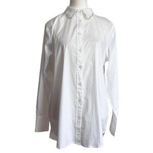 JASON WU WHITE BEADED EMBELLISHED SCALLOPED COLLAR SHIRT - S